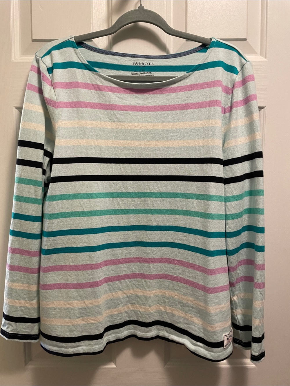 Talbots Pastel Multi-Color Blue Stripe Long Sleeve Top XL